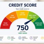 Credit score gauge showing excellent credit on a tablet